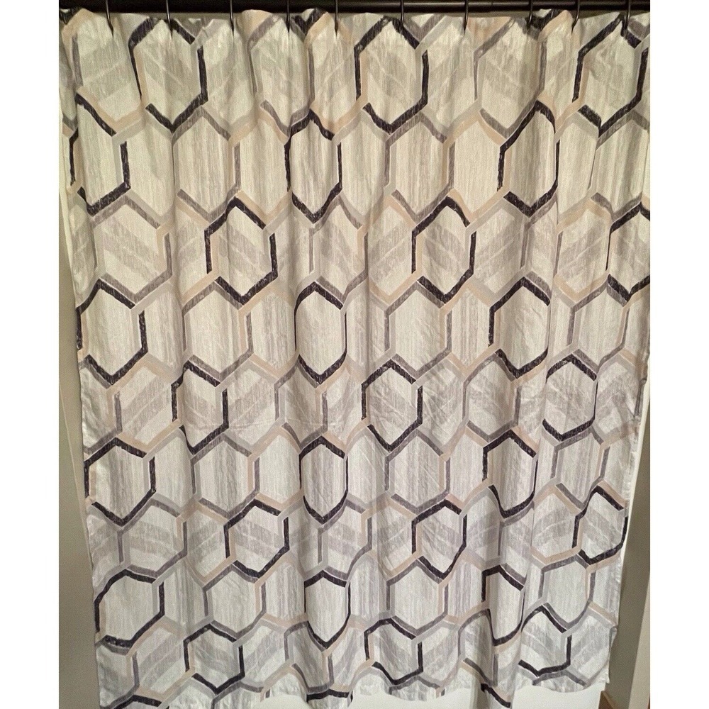 Gray Peach Black Geometric Fabric Shower Curtain 72x72 Modern Bath Decor